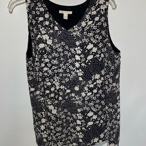 CATO Women's Black White Floral V-Neck Sleeveless Blouse Size 14/16W